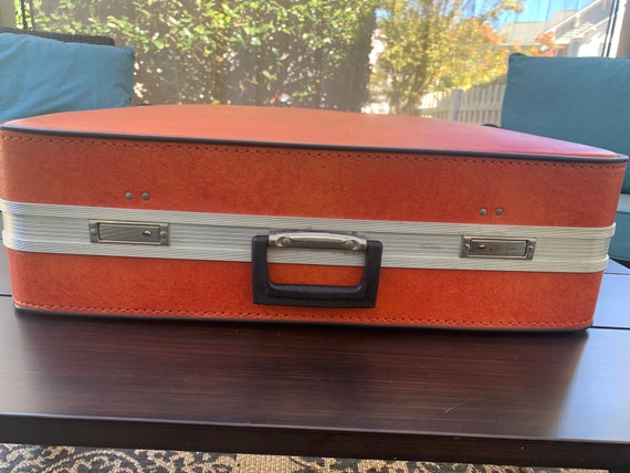 Vintage suitcase set of 3 orange with black trim … - image 5