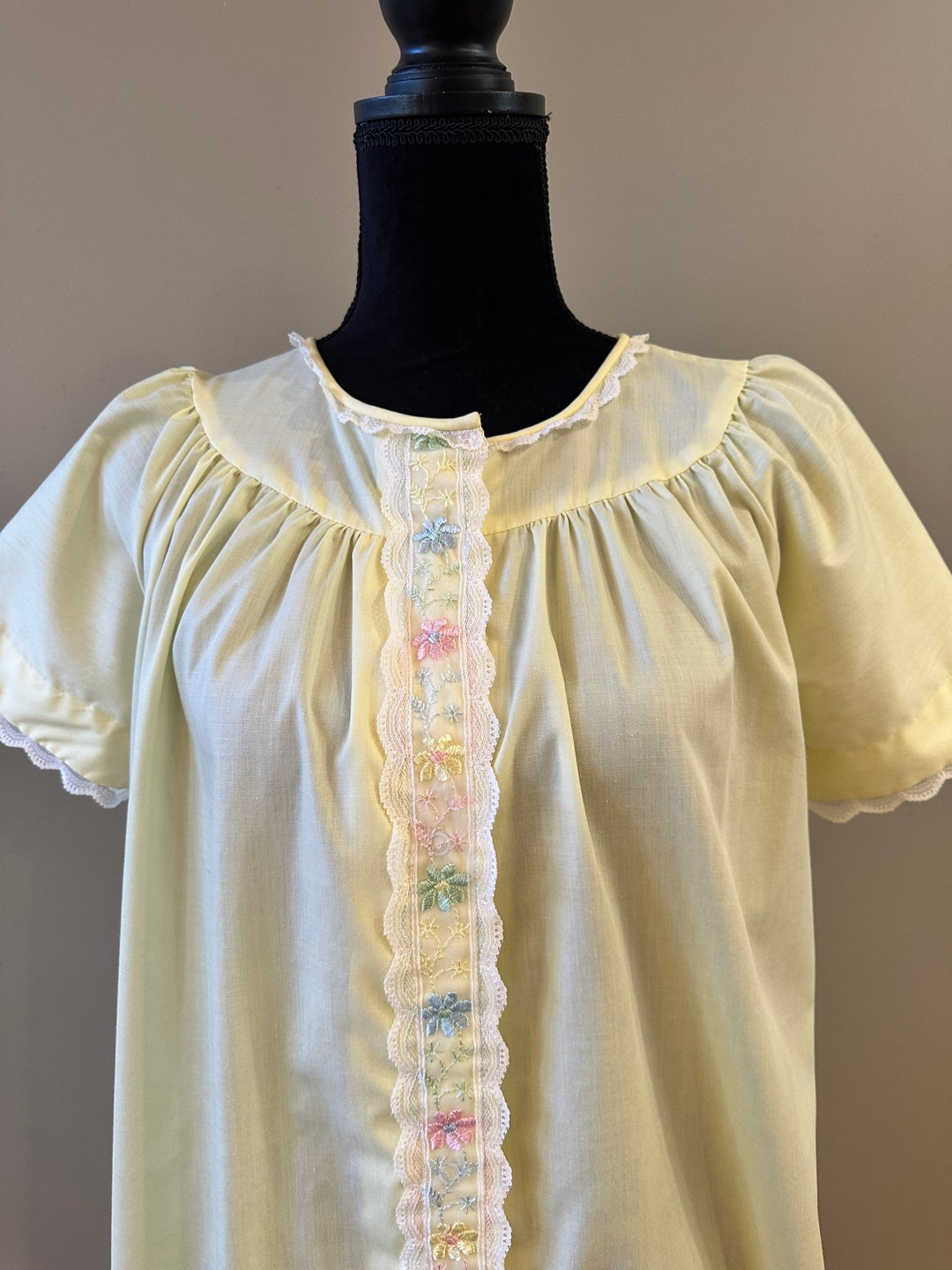 Yellow Short Sleeve Snap Front Nightgown House Dress Robe With Etsy