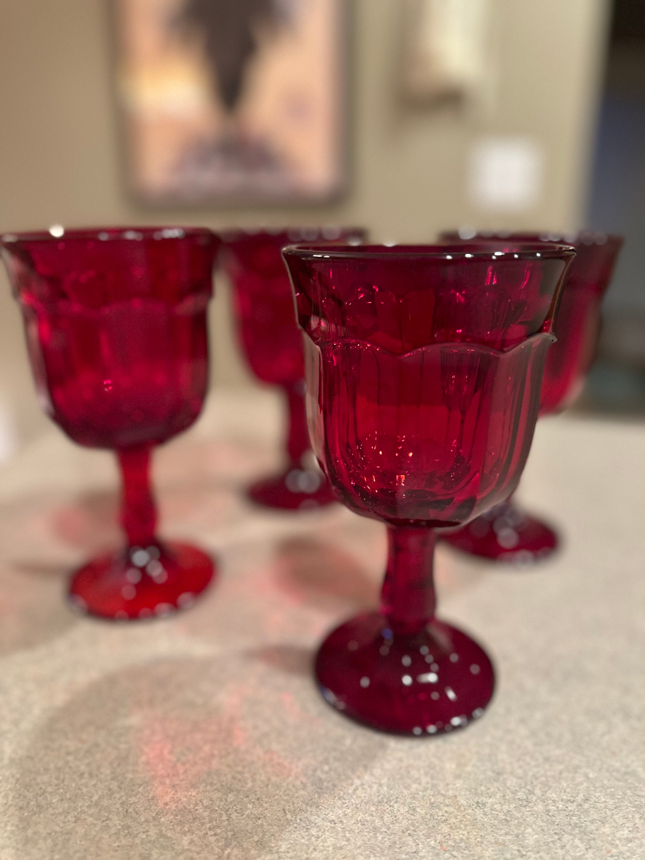 Vintage Heavy Goblet Drinking Glasses Thick Pedestal Glass Clear set of 4