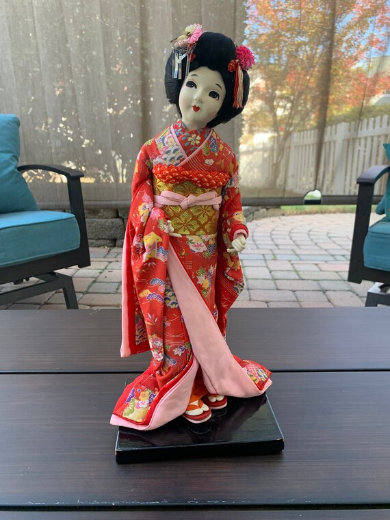 Vintage Japanese Geisha Doll Wearing a Red Kimono 15.5 Inches | Etsy