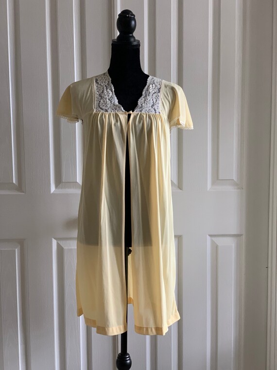 Vintage robe cover up yellow chiffon short sleeve… - image 2