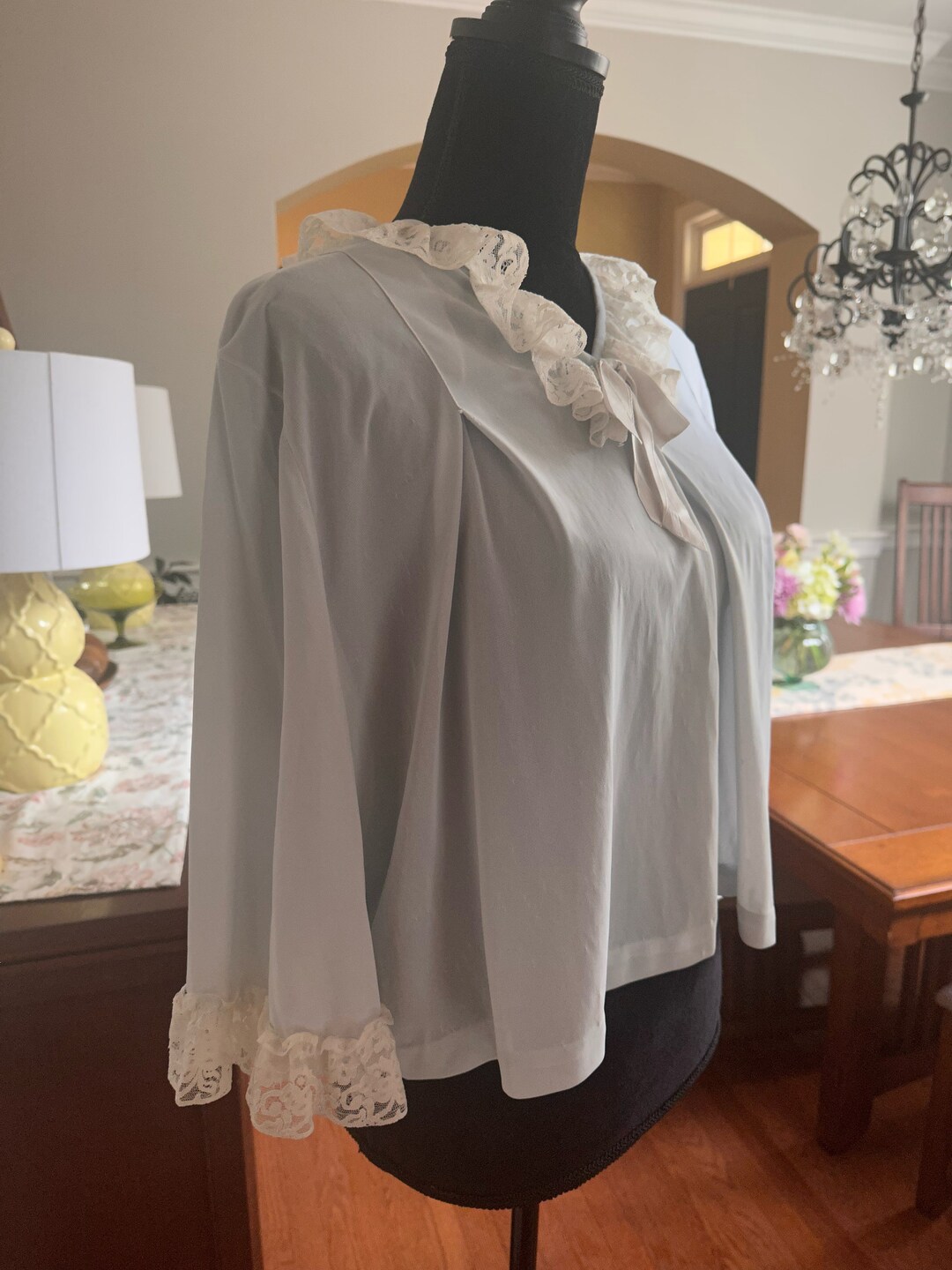 Pale Blue Lightweight Nylon Bed Jacket With Lace Trim Vintage Etsy