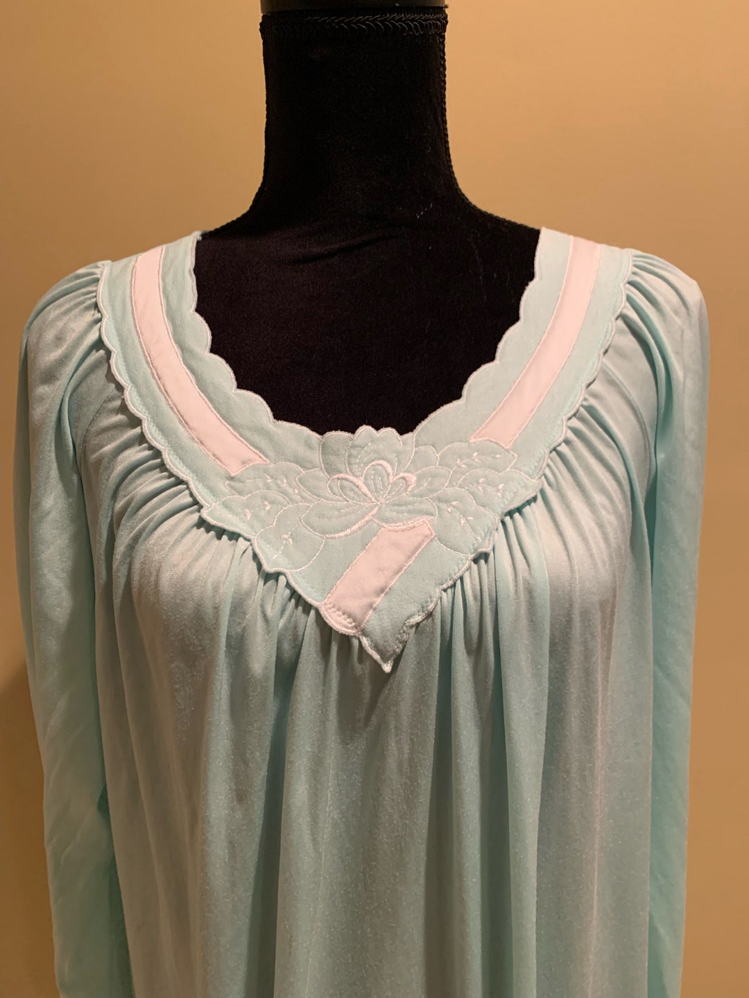 Light Blue Nylon Long Sleeve Full Length Nightgown Vintage - Etsy