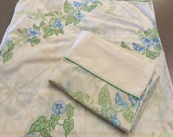 Vintage Christian Dior Wamsutta-lakenset: Blue Morning Glories