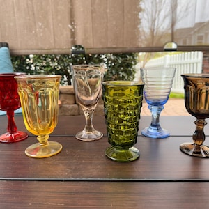 Mismatched goblets pedestal glasses vintage assorted colors Boho glassware colorful wine rainbow water glasses set of 6