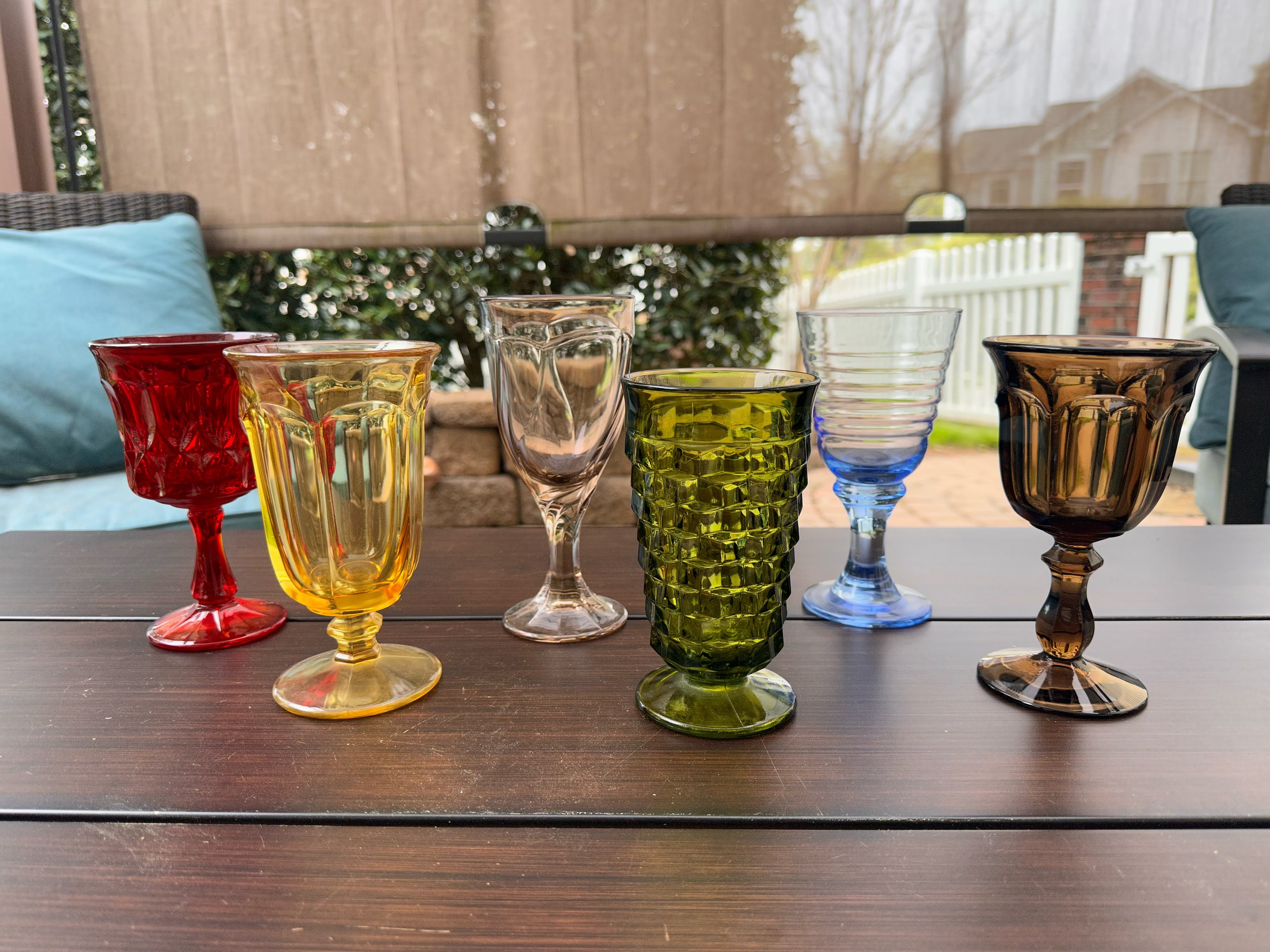 Mismatched Set of 8 Vintage Drinking Glasses in Orange and Brown 