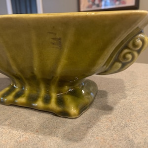 Vintage olive green pedestal planter mcm succulent planter