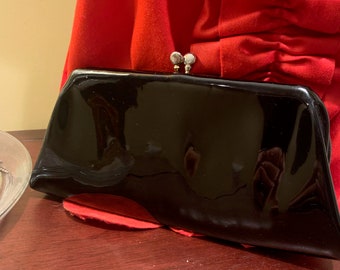 Vintage black frame clutch purse evening bag purse patent leather by Garay