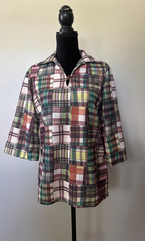Vintage Nikki  patchwork plaid polyester tunic pu… - image 2