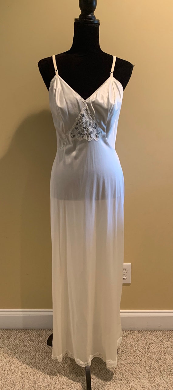 Ivory nylon long dress slip nightgown adjustable … - image 3