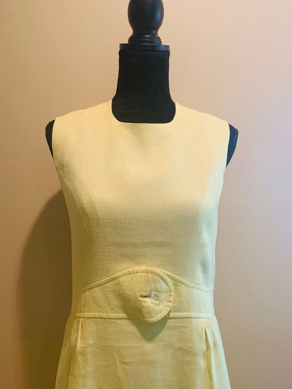 Vintage yellow sheath dress linen 1970s - image 1