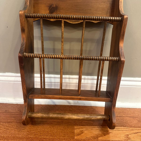 2 tier wood hanging magazine rack vintage