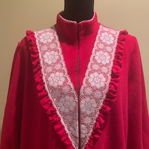 Vintage red velour robe long sleeve full length zip front by Suzy
