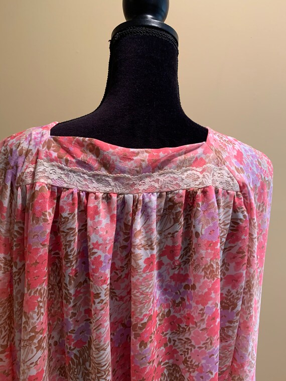 Handmade vintage nylon chiffon floral nightgown c… - image 4