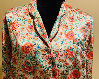 Victoria Gold label sleep shirt gold floral polyester vintage size medium