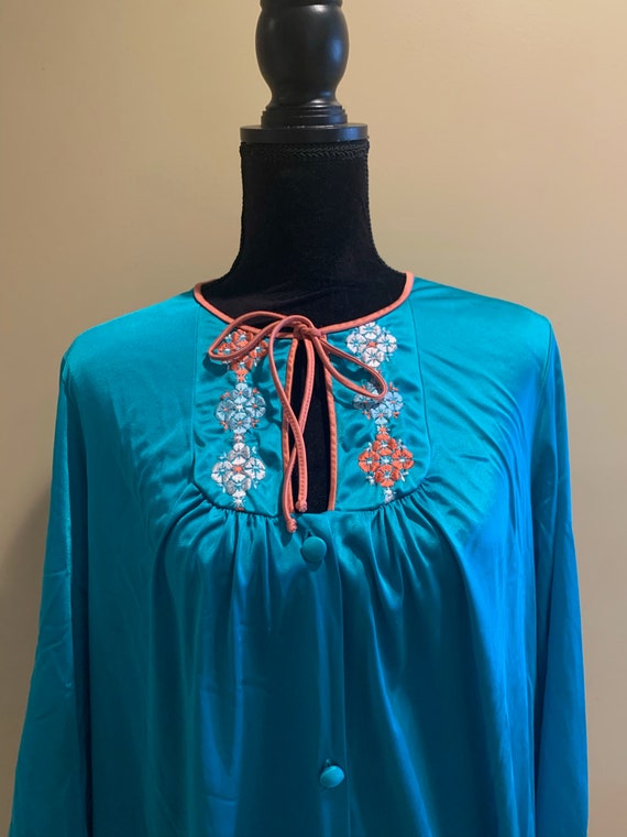 Aqua nylon button front robe nightgown vintage JC… - image 1