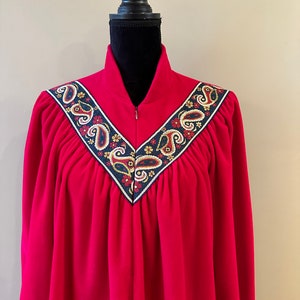 Red velour zip front long sleeve midi warm cozy robe vintage Vanity Fair medium