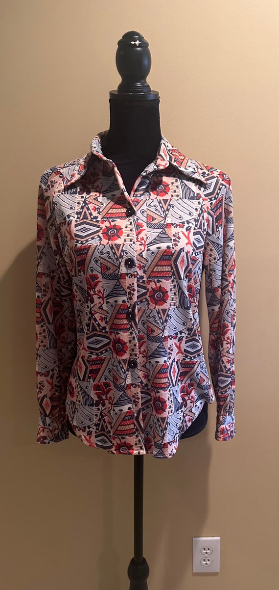 Abstract pattern button down long sleeve woman's … - image 2