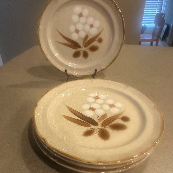 Stoneware bread salad dessert plates set of four beige with flowers Hearthside The Classics Castlewood Japan