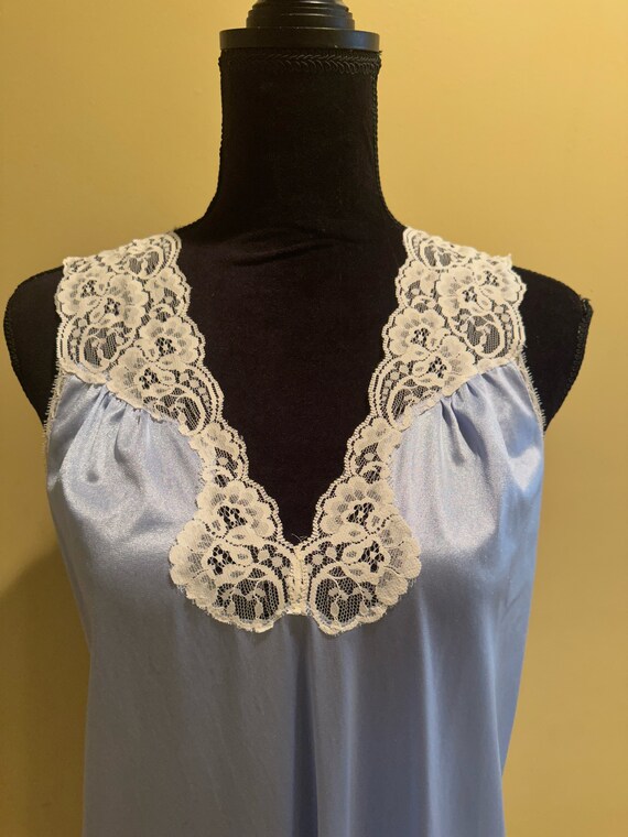 Vanity Fair Sleeveless Long Nightgown With Lace Trim Vintage Blue Medium Etsy UK