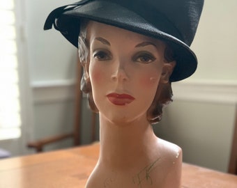 Black Wool Bowler Hat Vintage Amanda Smith Made in Italy - Etsy display picture 2