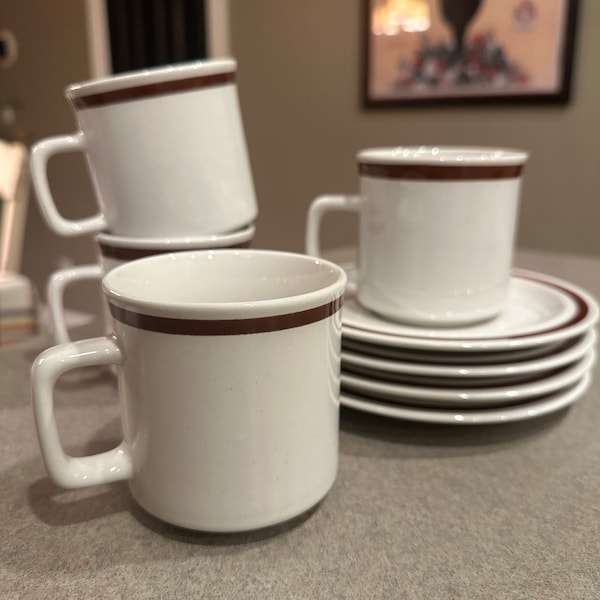 Genuine stoneware Japan coffee cups with matching saucer set of four