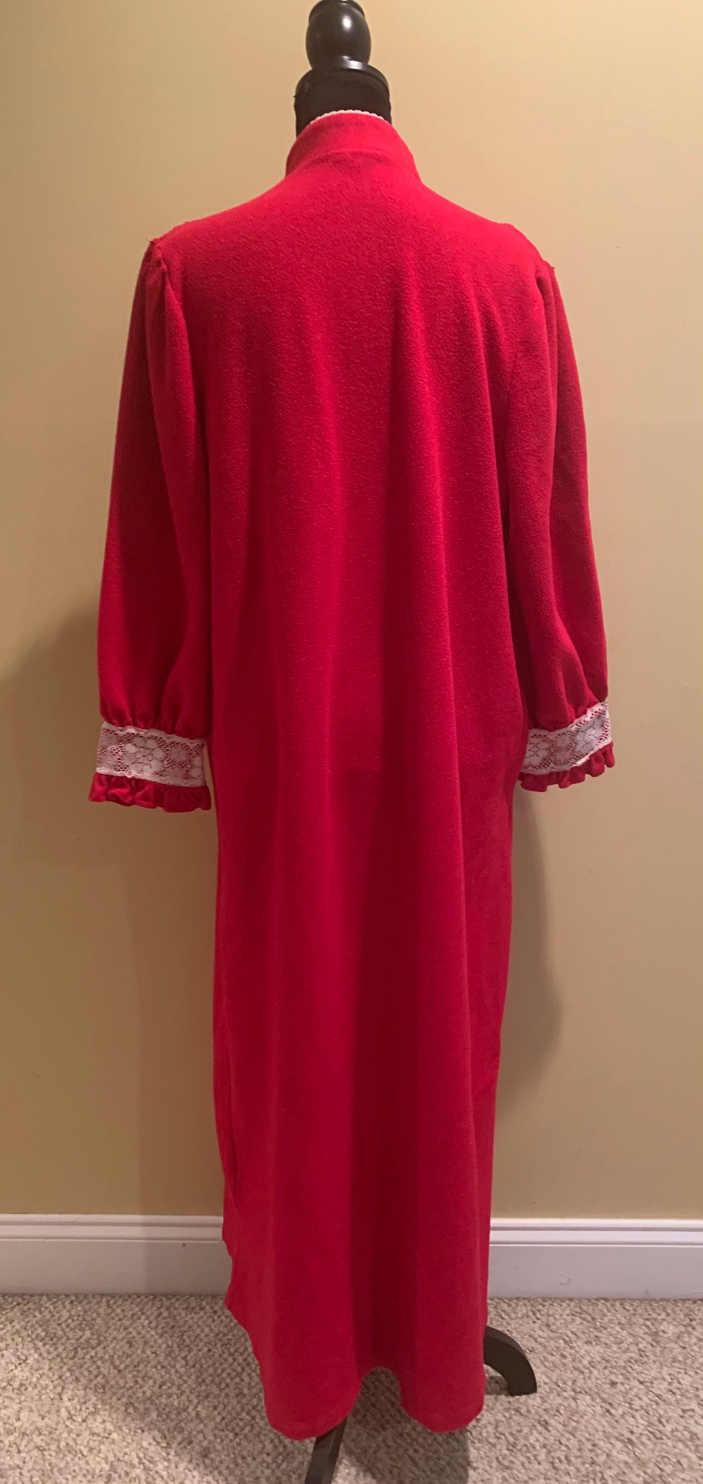 Vintage Red Velour Robe Long Sleeve Full Length Zip Front by - Etsy