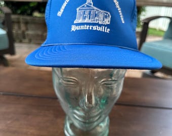 Vintage HARP Associate Reformed Presbyterian Huntersville trucker/baseball hat cap foam front snap back blue