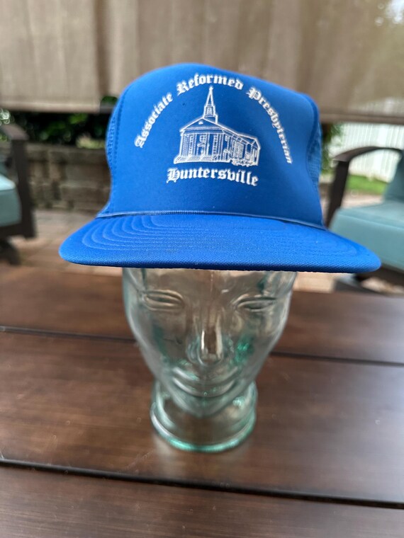 Vintage HARP Associate Reformed Presbyterian Huntersville trucker/baseball hat cap foam front snap back blue