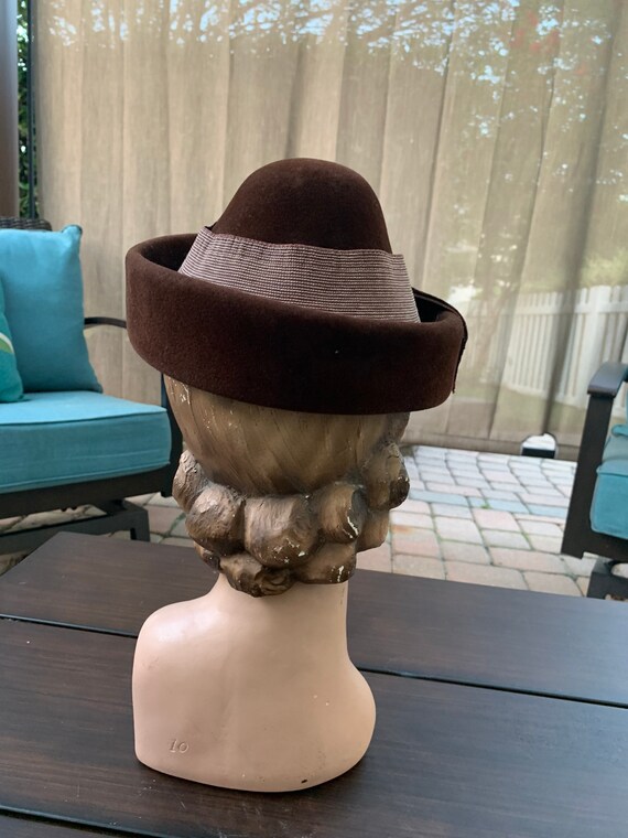 Brown velvet fashion statement hat vintage - image 5