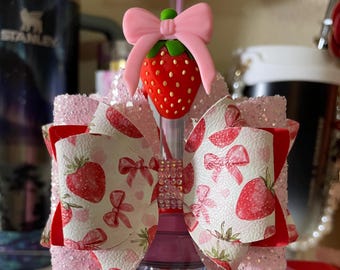 Summer Strawberries bow, boot, and straw topper set   - Bow for Stanley cups