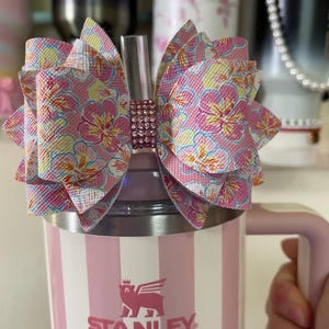 Pink and Yellow Hibiscus bow - Bow topper for Stanley’s