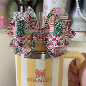 Patchwork Strawberry bow - Bow topper for Stanley’s