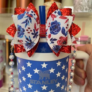 RWB July 4th flower bow - Bow topper for Stanley’s