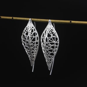 Sterling silver filigree leaf earrings (Vein #12)