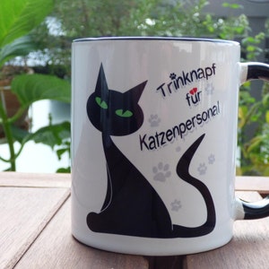 Katzen Tasse Trinknapf für Katzenpersonal | Lustige Katzentasse | Keramik | Geschenk für Katzenliebhaber, Katzenbesitzer
