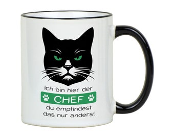 Katzen Tasse mit Spruch beidseitig bedruckt | Keramik Kaffeetasse Kaffeebecher | Geschenk für Katzenliebhaber, Katzenbesitzer, Katzenmama