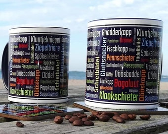 Maritime Tasse mit Norddeutschen Schimpfwörtern im Dialekt  | Keramikbecher | Plattdeutsch | Maritimes Geschenk für Kollegen