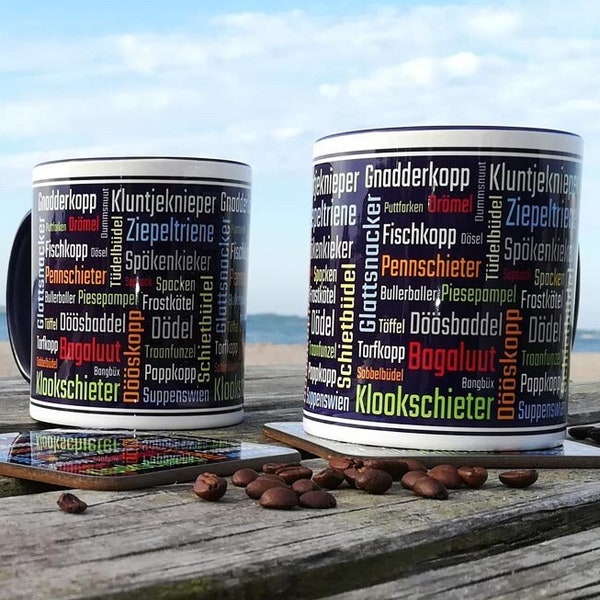 Maritime Tasse mit Norddeutschen Schimpfwörtern im Dialekt  | Keramikbecher | Plattdeutsch | Maritimes Geschenk für Kollegen