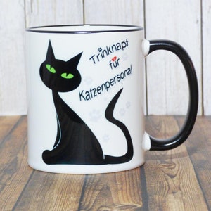 Katzen Tasse Trinknapf für Katzenpersonal | Lustige Katzentasse | Keramik | Geschenk für Katzenliebhaber, Katzenbesitzer