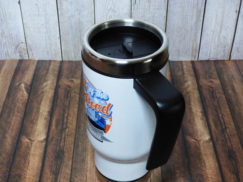 Edelstahl Thermobecher/Reisebecher für Trucker und LKW Fahrer 'King of the Road' | Mit Henkel | Tolles Geschenk