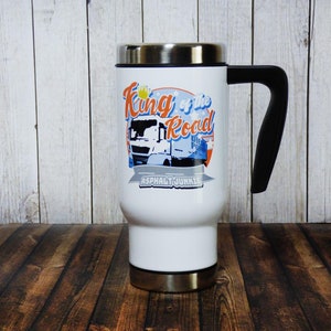 Edelstahl Thermobecher/Reisebecher für Trucker und LKW Fahrer 'King of the Road' | Mit Henkel | Tolles Geschenk