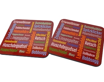 Set of 2 dubbe glass / spritzer glass coasters for glasses and cups | Dialect swear words | Gift for Palatinate | Wood