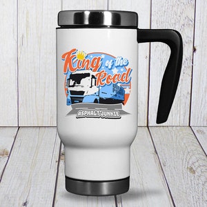 Edelstahl Thermobecher/Reisebecher für Trucker und LKW Fahrer 'King of the Road' | Mit Henkel | Tolles Geschenk