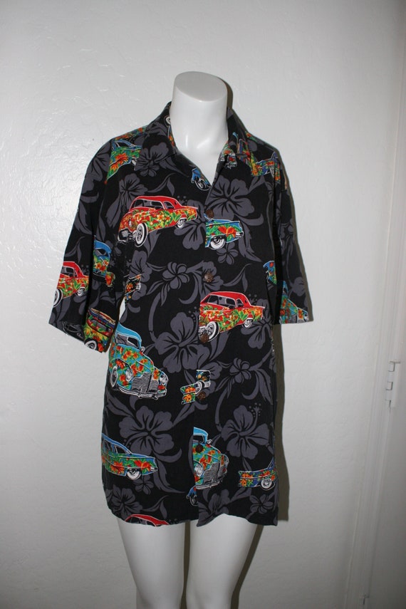Go Barefoot Hawaiian Shirt Size L Antique Chevy Be