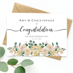 Carte de mariage florale personnalisée Félicitations le jour de votre mariage, Carte pour couple nouvellement marié, Cadeau de mariage, Carte de jour de mariage personnalisée