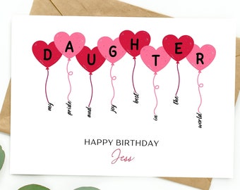 Birthday Card for Daughter, Heart Balloons Daughter Birthday Card, Best Daughter Birthday Card from Mum/Dad/Parents, Birthday Card, DAUGHTER