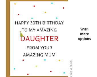 30th Birthday Card for Daughter Amazing Daughter 30th Birthday Card, Card for Daughter, Happy 30th Birthday