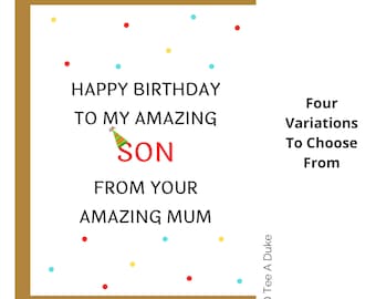 Birthday Card for Son Amazing Son Birthday Card, Funny Son Birthday Card, Gift for Son, Card for Son, Son Card