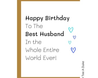 Birthday Card for Husband, Husband Birthday Card, Birthday Card for Him Man, Birthday Gift for Husband, 29th, 30th, 40th, 45th, 50th, 60th